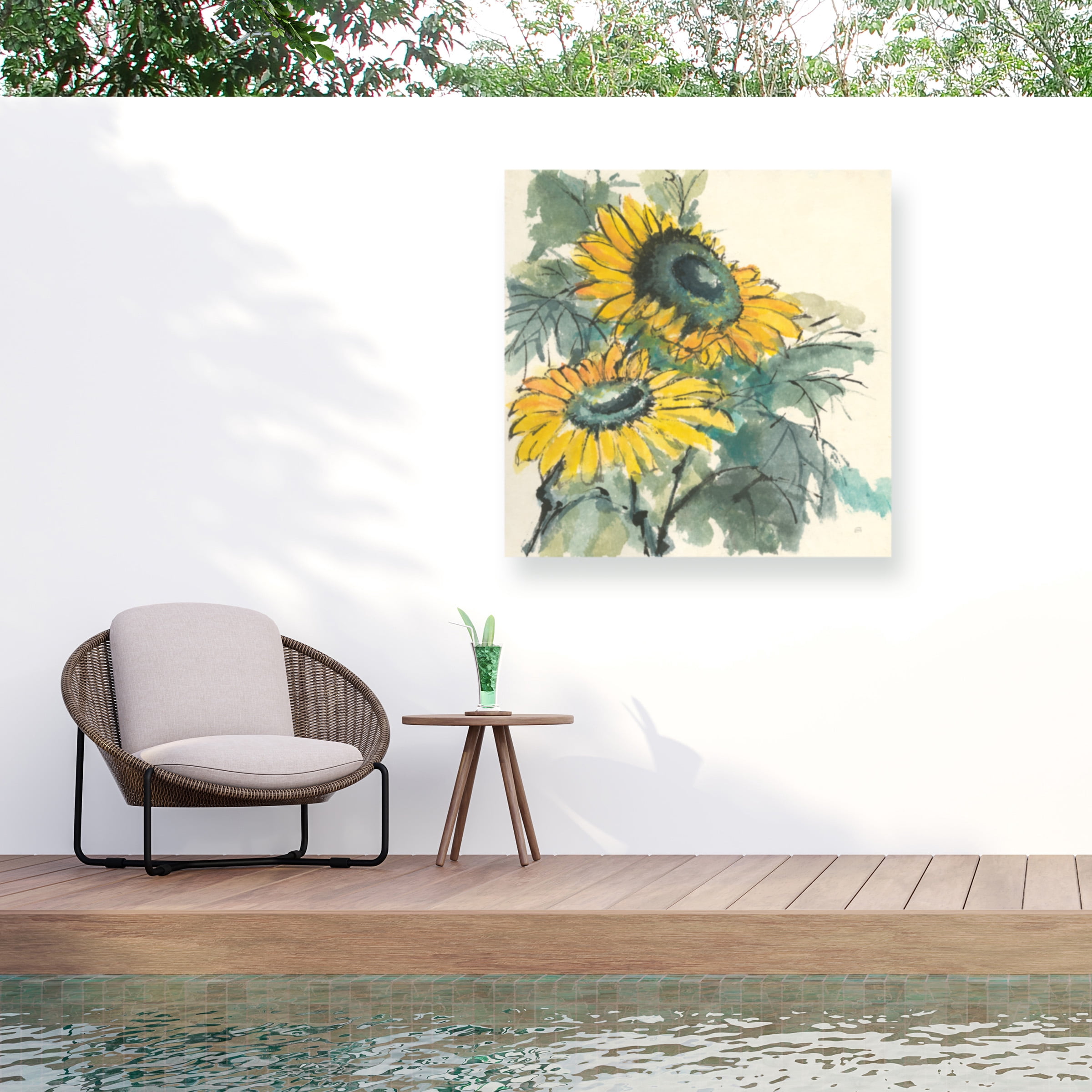 Chris Paschke 'Sunflower Watercolor I' Outdoor Canvas 24x16