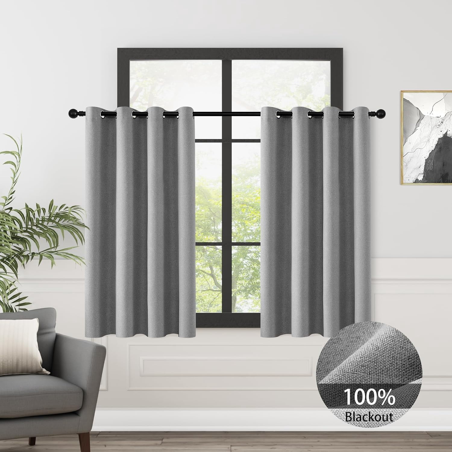 ChrisDowa 100% Blackout Grey Solid Curtains 54 Inches Long 2 Panels for ...