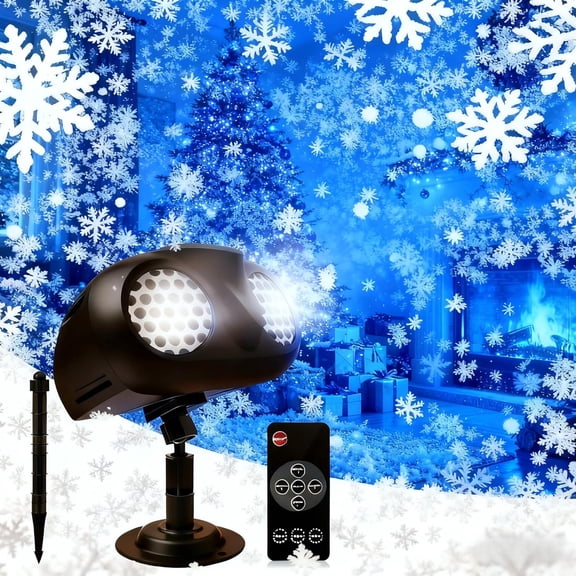 Chrisas Projector Lights Outdoor, Dual Head Dynamic Snowflake Projector with RF Remote & Timer, IP65 Waterproof 360 Rotating LED Snow Projection for Garden, Patio, Wall, Indoor/Outdoor Decoration
