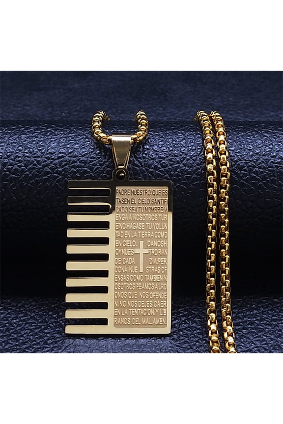 Chrisitian Cross Bible Verse Prayer Necklace 14K Yellow Gold Portuguese Religious Necklaces Jewelry