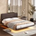 thumbnail image 1 of Chrisla Full Size Modern Upholstered Leatherette Floating Bedframe & Headboard Set with LED Lighting, Coffee, 1 of 7