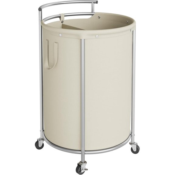Chrislley 160L Double Laundry Hamper with Wheels, Rolling Laundry Basket with Removable Bag,Round Iron Laundry Cart with Steel Frame and Handle, Dirty Clothes Hamper Organizer for Dorm,Hoom(Beige)