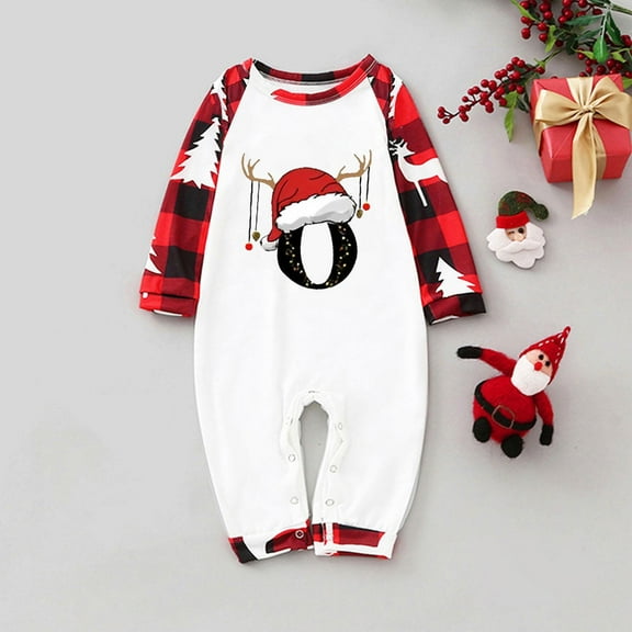 Chrismas Matching Pajamas Sets Family Parent-Child Clothing Chrismas Printed Long Sleeve Crewneck Blouses and Plaid Pjs Long Pants Home Sleepwear