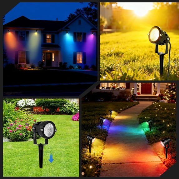 Chrisrmas Spot Lights Outdoor 12W RGBW Color Changing Landscape Lights with Remote Control 120V RGB Landscape Lighting Waterproof Outdoor Spotlight for Yard Garden Patio Lawn Decorative, 2 Pack