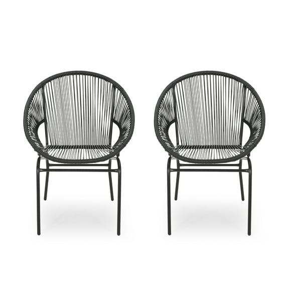 Chrissy Outdoor Modern Faux Rattan Club Chair (Set of 2), Black