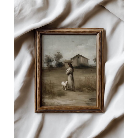 Christ And Lamb Vintage Religious Wall Art, Unframed Canvas Size 12x18