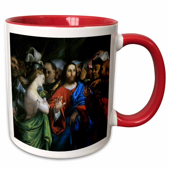 3drose, Christ and the Adultress by Lorenzo Lotto, 15oz Two-tone Red Mug