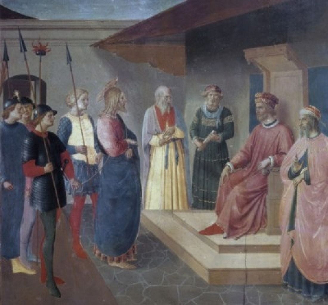 Christ Before Caiaphas 1436-1445 Fra Angelico (1395-1455Italian) Fresco Museo Di San Marco Florence Canvas Art - Fra Angelico (24 x 36)