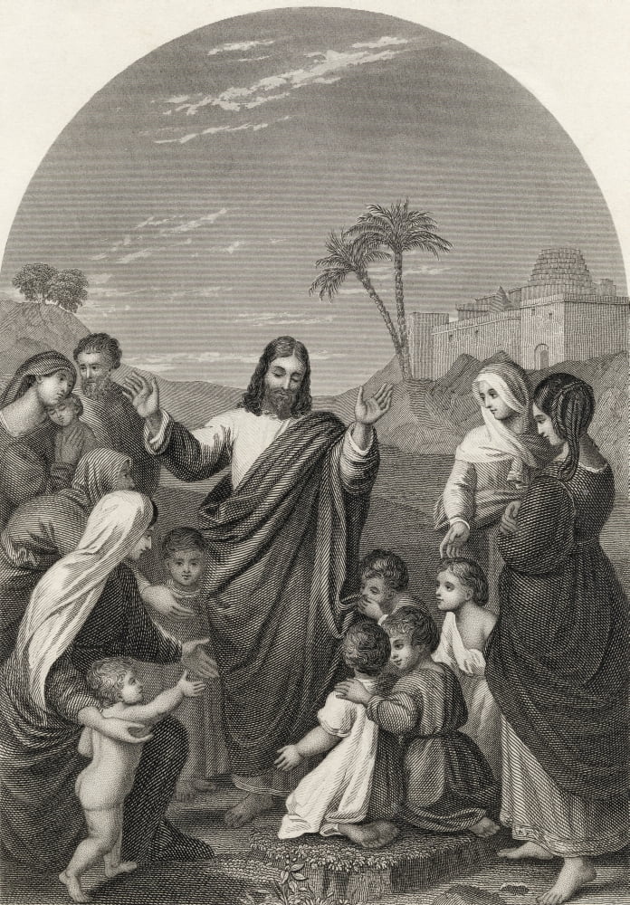 Christ Blessing The Little Children Engraved By S Allen After Overbeke From The National Illustrated Family Bible Published C1870 Canvas Art - Ken Welsh Design Pics (24 x 34)