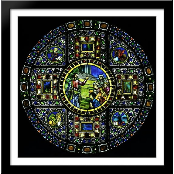Christ Blessing the Evangelists window 28x28 Large Black Wood Framed Print Art by Louis Comfort Tiffany