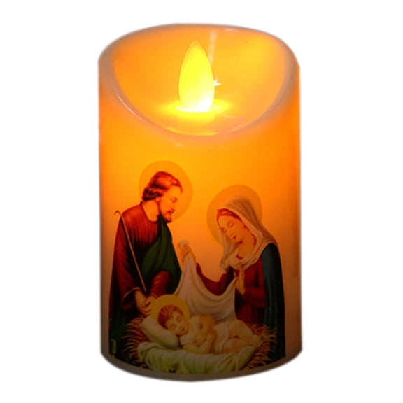 Christ Candle Light Led Glowing Jesus Holy Family Landscape Lamp Ornament for Wedding Party Romantic Dinner Desktop