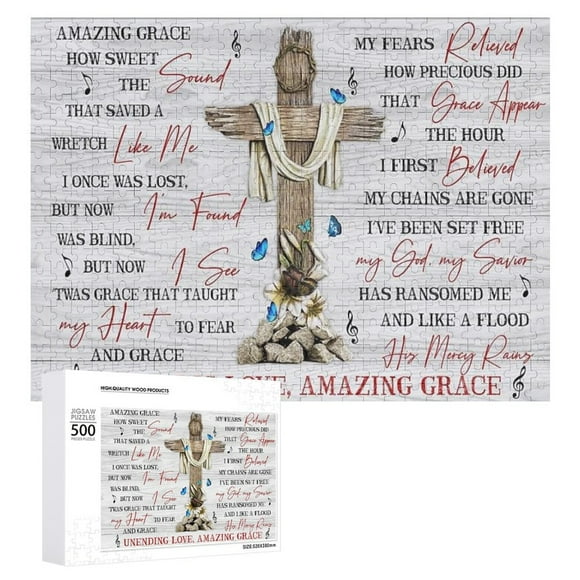Christ Cross 500 Pieces Jigsaw Puzzle For Adults Christian Religious Unending Love Amazing Grace Wooden Puzzles Educational Toy Youth Children Decompress Game Best Gift Home Decor
