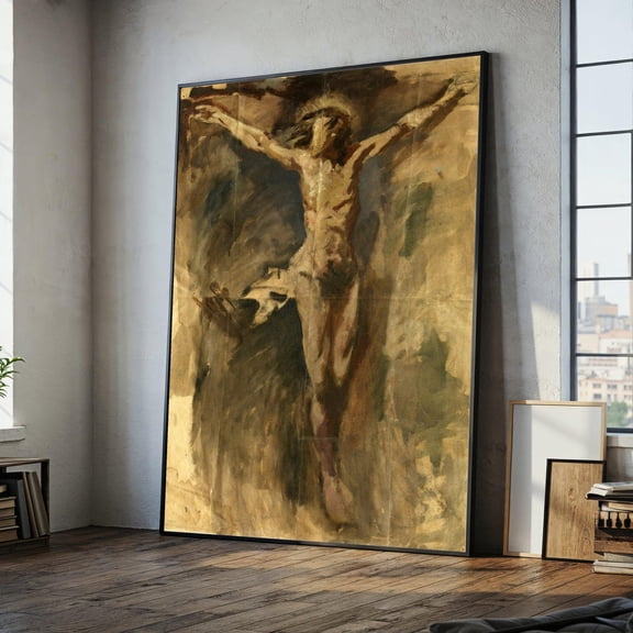 Christ On The Cross Canvas Wall Art By Picasso, Religious Crucifixion Painting, Classic Christian Art, Spiritual Home Decoration, Fine Art, Stretched Canvas Size 16x24