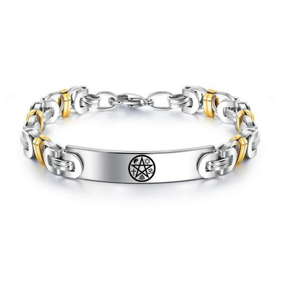 Christ Cross Yin Yang OM Star of David Triquetra Infinity Knot Pentacle Protection Jewelry Stainless Steel Silver Gold Tone Byzantine Bracelet Blessing Jewelry Gifts for Women Men
