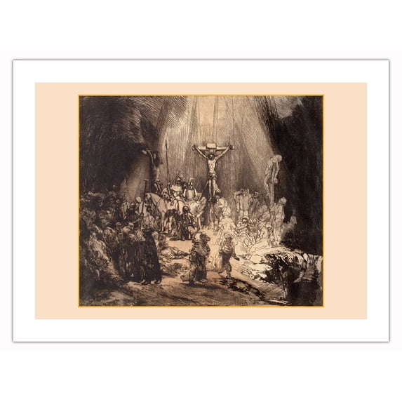 Christ Crucified between the Two Thieves - The Three Crosses - Vintage Religious Art by Rembrandt Van Rijn c.1653 - Bamboo Fine Art 290gsm Paper Print (Unframed) 18x24in