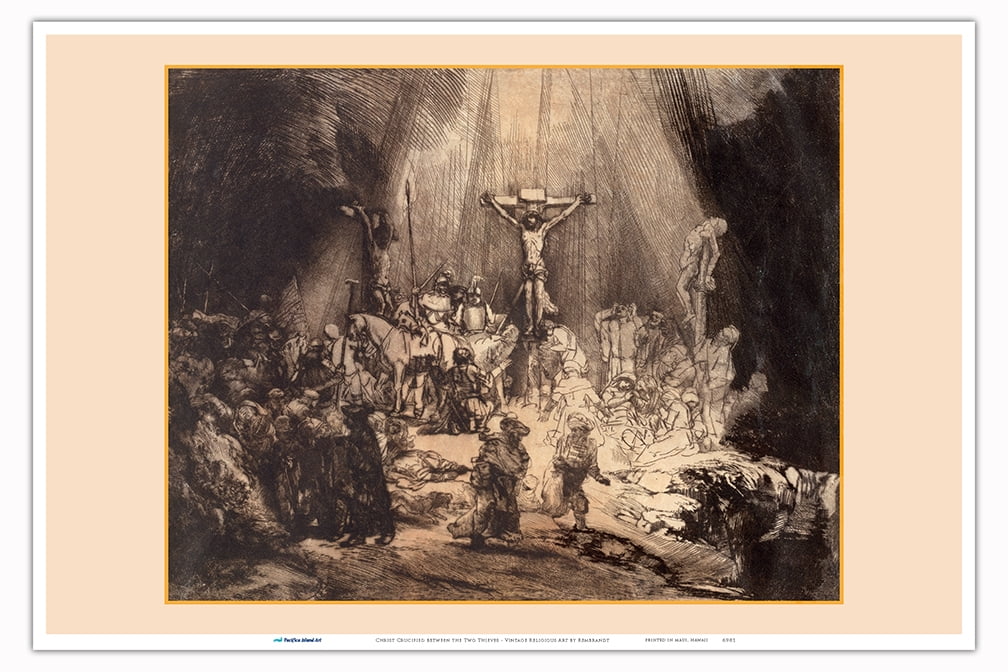 宗教画　限定100 Edition3 lithograph Christ Crucified between the Two Thieves - The Three Crosses