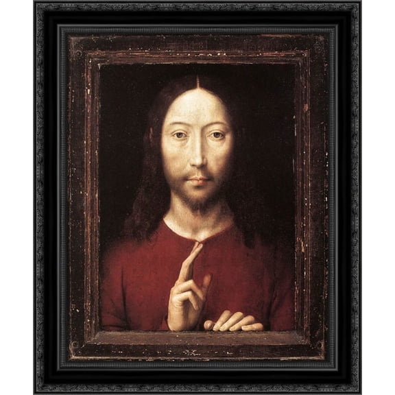 Christ Giving His Blessing 20x23 Black Ornate Wood Framed Canvas Art by Memling, Hans