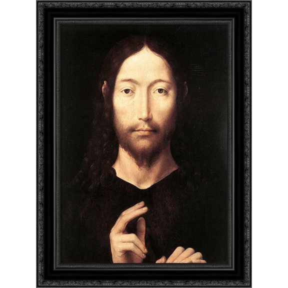Christ Giving His Blessing 20x24 Black Ornate Wood Framed Canvas Art by Memling, Hans