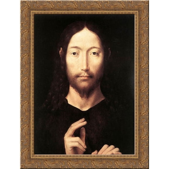 Christ Giving His Blessing 20x24 Gold Ornate Wood Framed Canvas Art by Memling, Hans