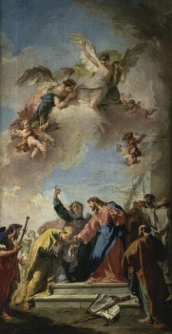 Christ Giving the Keys of Paradise to St Peter 18th C Giovanni Battista Pittoni (1687-1767Venetian Musee du Louvre Paris Canvas Art - Giovanni Battista Pittoni (24 x 36)