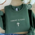 thumbnail image 1 of Christ Is King Embroidered Unisex T-shirt Sweatshirt Hoodie, Christian Shirt, Cross On The Sleeve,Jesus Lover Shirt, Couples Gift Shirt., 1 of 5