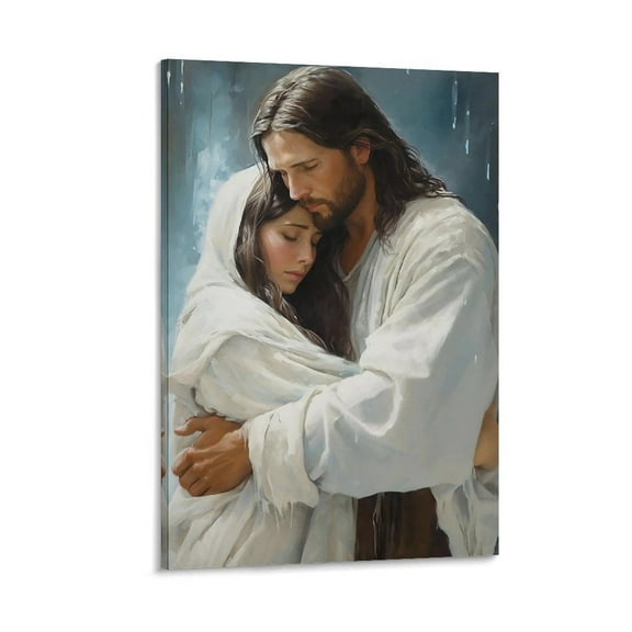 Christ Jesus Canvas Painting Jesus Hugging Woman Bible Wall Art Painting Canvas Art Poster and Wall Art Picture Print Modern Family bedroom Decor Posters 12x18inch(30x45cm)