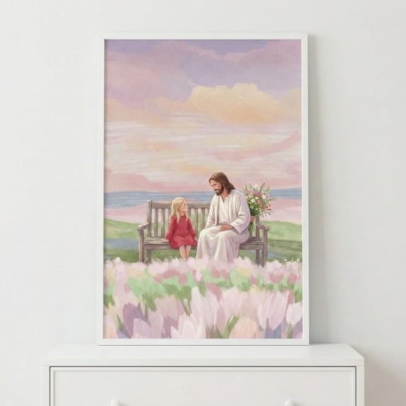 Christ Jesus Giving Flowers Christian Savior And Little Religious ...