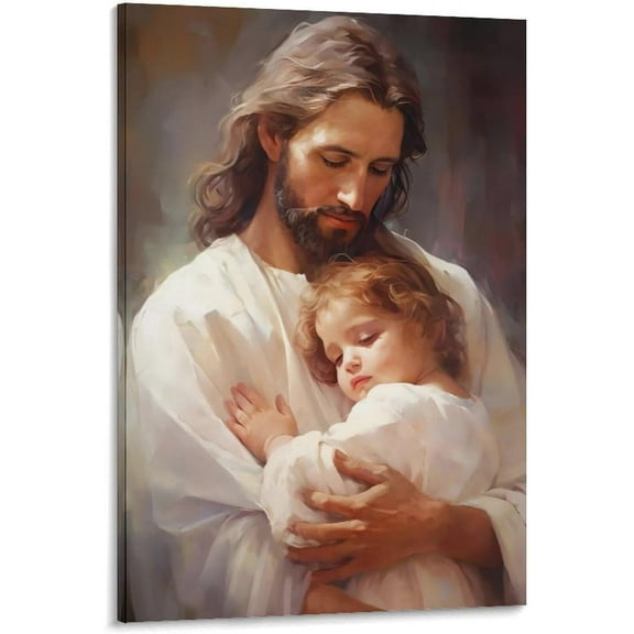 Christ Jesus Poster Jesus Warm Hug Child God Is with You Inspirational Bible Wall Painting Religious Art Children''s Living Room Bedroom Bathroom Decoration Canvas 12x18inch(30x45cm)