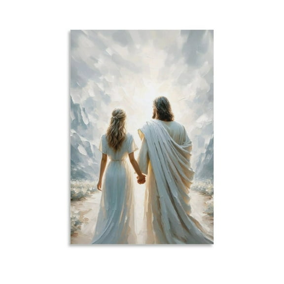Christ Jesus And Woman Wall Art Decor Savior Jesus Walking with Woman Bible Canvas Painting Posters Wall Art Painting Canvas Gift Living Room Prints Bedroom Decor Poster Artworks 24x36inch(60x90cm)