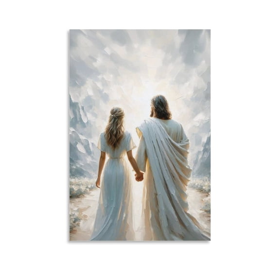 Christ Jesus And Woman Wall Art Decor Savior Jesus Walking with Woman Bible Canvas Painting Wall Art Poster Gifts Bedroom Prints Home Decor Hanging Picture Canvas Painting Posters 12x18inch(30x45cm)