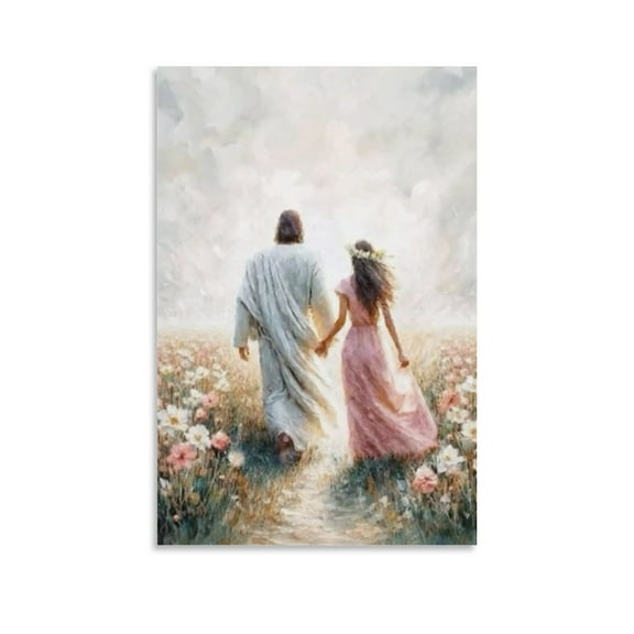 Christ Jesus And Woman Wall Art Decoration My Savior Walks Beside Me Bible Canvas Painting Wall Art Picture Painting Poster Canvas Print Posters Artworks Bedroom Living Room Decor 24x36inch(60x90cm)