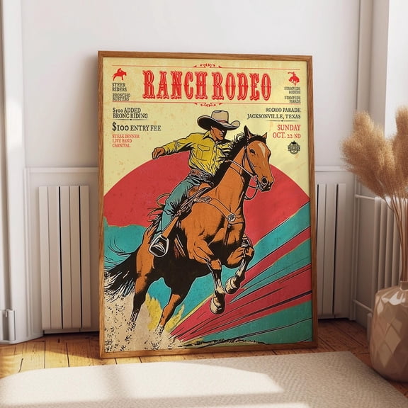 Ranch Rodeo Event Poster - Jacksonville Texas Competition Print - Western Steer Riding Wall Art Wall Art, Modern Wall Decor, 8x12 UNFRAMED
