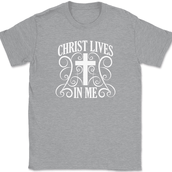 Christ Lives In Me T-Shirt Christian Worship Praise Jesus Bible Tee - Heather Grey, 2XL