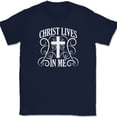 thumbnail image 1 of Christ Lives In Me T-Shirt Christian Worship Praise Jesus Bible Tee - Navy, L, 1 of 1