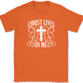 thumbnail image 1 of Christ Lives In Me T-Shirt Christian Worship Praise Jesus Bible Tee - Orange, M, 1 of 1