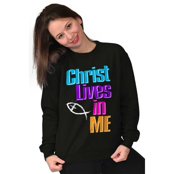 Christ Lives in Me Christian Faith Women Crewneck Sweatshirt Brisco Brands S