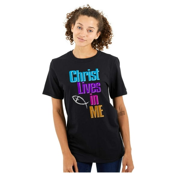 Christ Lives in Me Christian Faith Women's Graphic T Shirt Tees Brisco Brands S