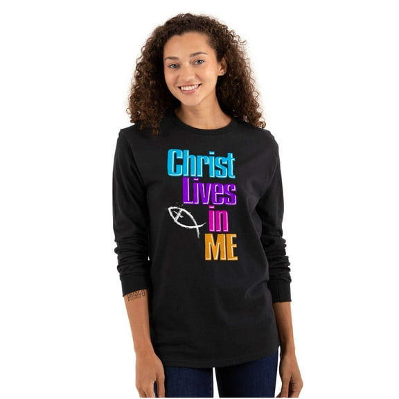 Christ Lives in Me Christian Faith Women's Long Sleeve T Shirt Brisco Brands M