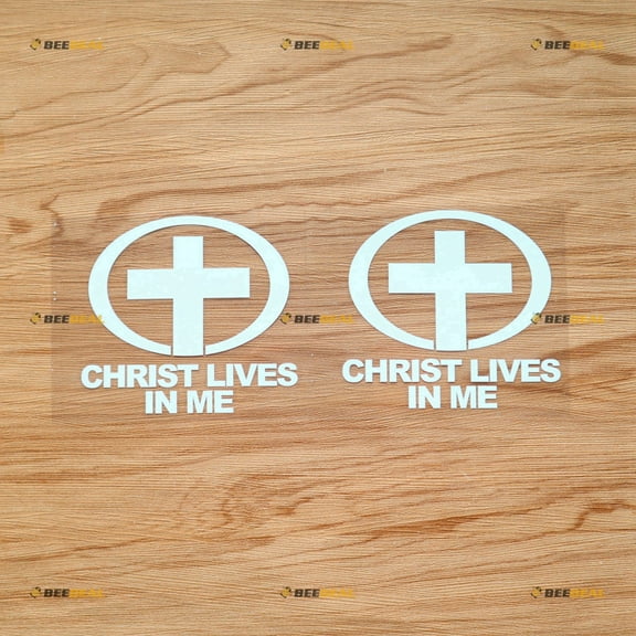 Christ Lives in Me Jesus God Christian Savior Religious Sticker Decal Vinyl - 2 Pack White 4" - For Car Boat Laptop Cup No Background Die-cut