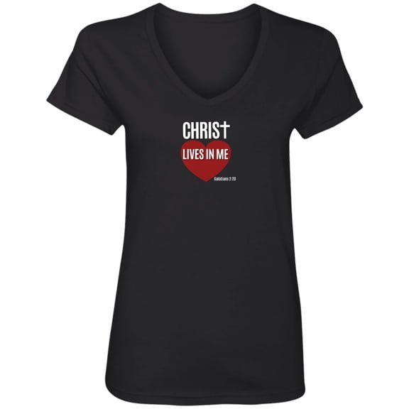 Christ Lives in Me Ladies V Neck Tee Shirt