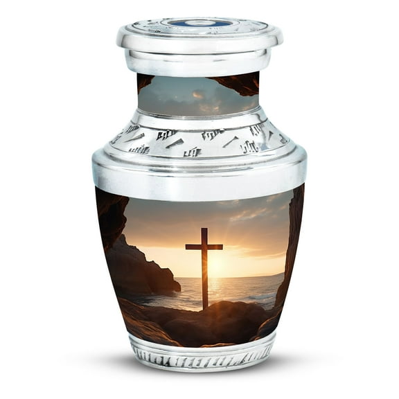 Christ Ocean Background Urn for Human Ashes, Keepsake Cremation Urns for Ashes Adult Female, Mini Funeral Urns for Ashes Adult Male, Decorative Small Urns, 3 Inch, 1pcs