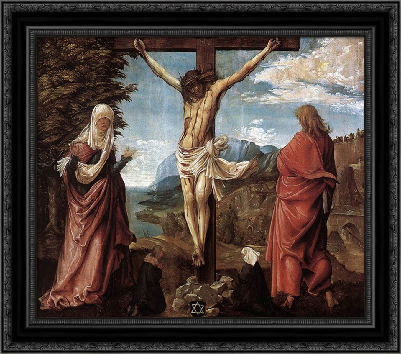 Christ On The Cross Between Mary And St. John 22x20 Black Ornate Wood ...