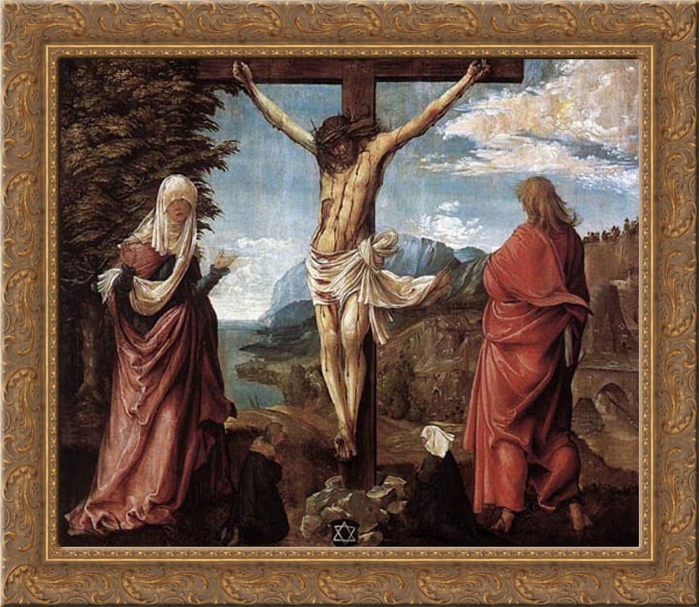 Christ On The Cross Between Mary And St. John 22x20 Gold Ornate Wood ...