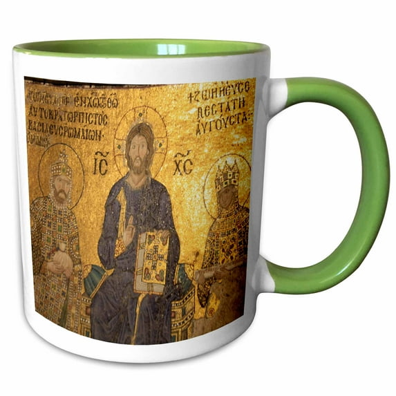 3drose, Christ Pantocrator Byzantine Christian Art, 11oz Two-tone Green Mug