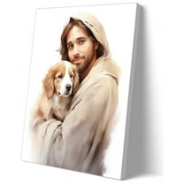 Christ Posters Jesus and Dog Canvas Wall Art Religious Poster Prints Wall Decoration for Living Room Painting Panels Vertical Pictures Canvas Artwork