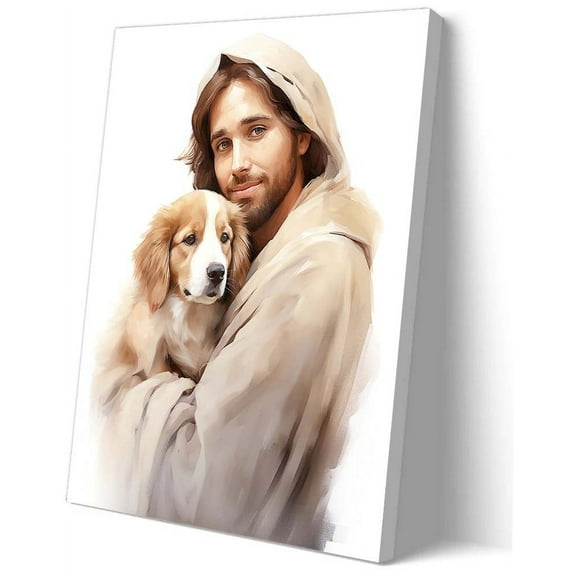 Christ Posters Jesus and Dog Canvas Wall Art Religious Poster Prints Wall Decoration for Living Room Painting Panels Vertical Pictures Canvas Artwork