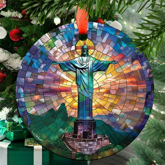 Christ the Redeemer - Rio de Janeiro, Brazil: Ornament Style Wall or Window Hanging Made With Real Glass, 2025, Holiday Decoration, Seasonal Keepsake 2025, Festive Home Accent,