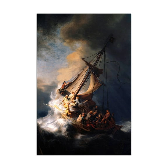 Christ Sailing in a Storm on the Sea of Galilee Poster Rembrandt van Rijn Print Canvas Painting Vintage Pirate Ship Ocean Wall Art Picture Modern Home Bedroom Decor