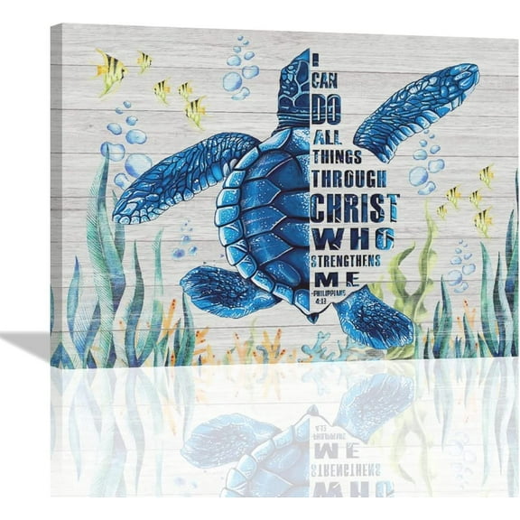 Christ Sea Turtle Canvas Wall Art Ocean Coastal Beach Pictures Wall Decor Turtle Painting Prints Modern Artwork Home Decoration for Bathroom Bedroom Living Room 12"x16"