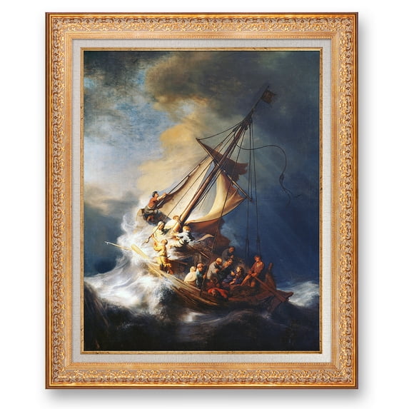 Christ in The Storm On The Sea of Galilee by Rembrandt van Rijn .Framed Size:34.5x28.5 inches,Image with liner Size:30x24 inches,Gold Frame The World Classic Art Reproductions